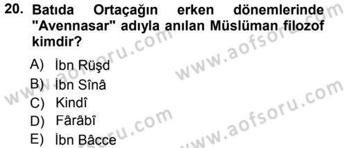 İslam Düşünce Tarihi Dersi 2012 - 2013 Yılı (Final) Dönem Sonu Sınav Soruları 20. Soru