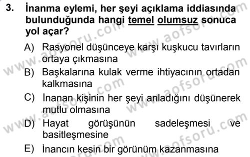 İslam Düşünce Tarihi Dersi 2012 - 2013 Yılı (Final) Dönem Sonu Sınav Soruları 3. Soru