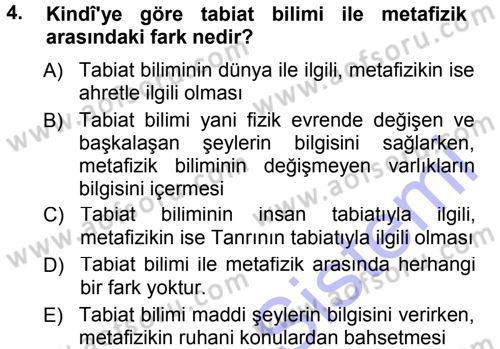 İslam Düşünce Tarihi Dersi 2012 - 2013 Yılı (Final) Dönem Sonu Sınav Soruları 4. Soru