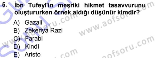 İslam Düşünce Tarihi Dersi 2012 - 2013 Yılı (Final) Dönem Sonu Sınav Soruları 5. Soru