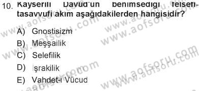 İslam Düşünce Tarihi Dersi 2012 - 2013 Yılı Tek Ders Sınav Soruları 10. Soru