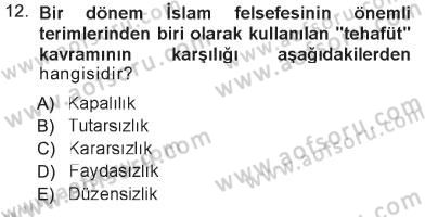 İslam Düşünce Tarihi Dersi 2012 - 2013 Yılı Tek Ders Sınav Soruları 12. Soru