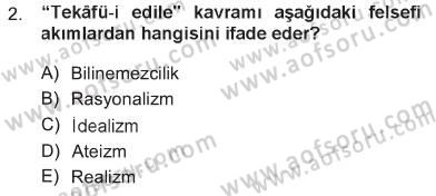 İslam Düşünce Tarihi Dersi 2012 - 2013 Yılı Tek Ders Sınav Soruları 2. Soru