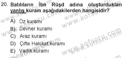İslam Düşünce Tarihi Dersi 2012 - 2013 Yılı Tek Ders Sınav Soruları 20. Soru