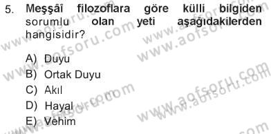 İslam Düşünce Tarihi Dersi 2012 - 2013 Yılı Tek Ders Sınav Soruları 5. Soru