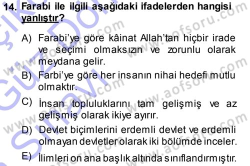 İslam Düşünce Tarihi Dersi Ara Sınavı Deneme Sınav Soruları 14. Soru