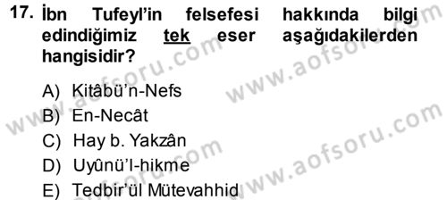İslam Düşünce Tarihi Dersi 2013 - 2014 Yılı (Vize) Ara Sınav Soruları 17. Soru