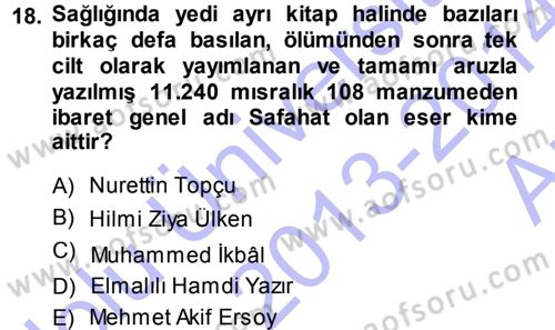 İslam Düşünce Tarihi Dersi Ara Sınavı Deneme Sınav Soruları 18. Soru