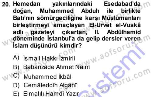 İslam Düşünce Tarihi Dersi Ara Sınavı Deneme Sınav Soruları 20. Soru