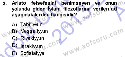İslam Düşünce Tarihi Dersi Ara Sınavı Deneme Sınav Soruları 3. Soru