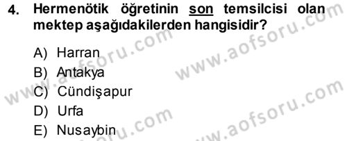 İslam Düşünce Tarihi Dersi 2013 - 2014 Yılı (Vize) Ara Sınav Soruları 4. Soru
