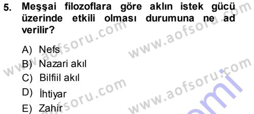 İslam Düşünce Tarihi Dersi 2013 - 2014 Yılı (Vize) Ara Sınav Soruları 5. Soru
