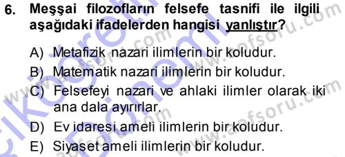 İslam Düşünce Tarihi Dersi Ara Sınavı Deneme Sınav Soruları 6. Soru