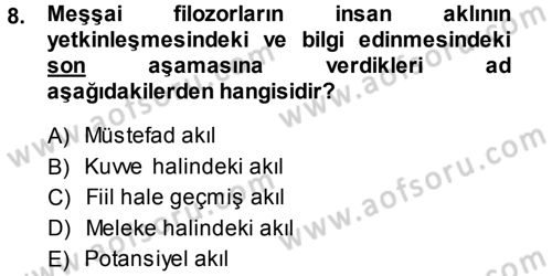İslam Düşünce Tarihi Dersi Ara Sınavı Deneme Sınav Soruları 8. Soru