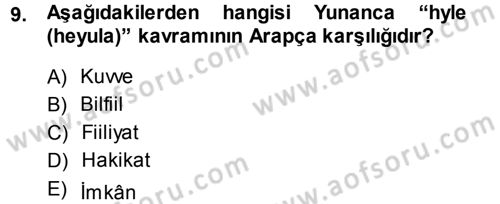İslam Düşünce Tarihi Dersi Ara Sınavı Deneme Sınav Soruları 9. Soru