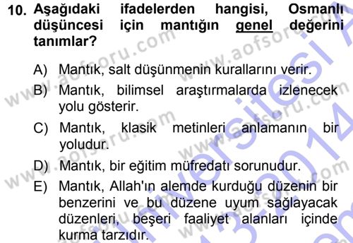 İslam Düşünce Tarihi Dersi 2013 - 2014 Yılı (Final) Dönem Sonu Sınav Soruları 10. Soru