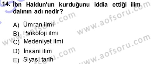İslam Düşünce Tarihi Dersi 2013 - 2014 Yılı (Final) Dönem Sonu Sınav Soruları 14. Soru