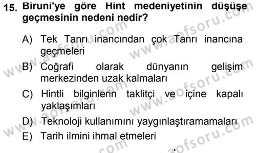 İslam Düşünce Tarihi Dersi 2013 - 2014 Yılı (Final) Dönem Sonu Sınav Soruları 15. Soru