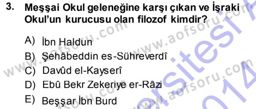 İslam Düşünce Tarihi Dersi 2013 - 2014 Yılı (Final) Dönem Sonu Sınav Soruları 3. Soru