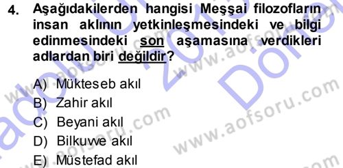 İslam Düşünce Tarihi Dersi 2013 - 2014 Yılı (Final) Dönem Sonu Sınav Soruları 4. Soru