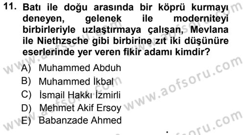 İslam Düşünce Tarihi Dersi 2013 - 2014 Yılı Tek Ders Sınavı 11. Soru