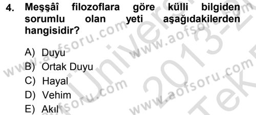 İslam Düşünce Tarihi Dersi 2013 - 2014 Yılı Tek Ders Sınavı 4. Soru