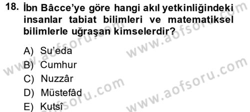 İslam Düşünce Tarihi Dersi 2014 - 2015 Yılı (Vize) Ara Sınav Soruları 18. Soru