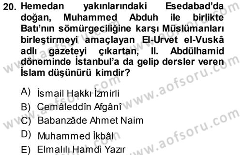 İslam Düşünce Tarihi Dersi 2014 - 2015 Yılı (Vize) Ara Sınav Soruları 20. Soru