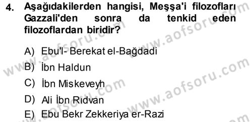 İslam Düşünce Tarihi Dersi 2014 - 2015 Yılı (Vize) Ara Sınav Soruları 4. Soru