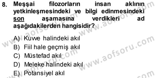 İslam Düşünce Tarihi Dersi 2014 - 2015 Yılı (Vize) Ara Sınav Soruları 8. Soru
