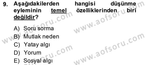 İslam Düşünce Tarihi Dersi 2014 - 2015 Yılı (Vize) Ara Sınav Soruları 9. Soru