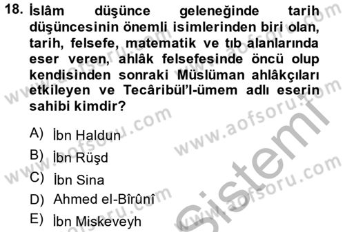 İslam Düşünce Tarihi Dersi 2014 - 2015 Yılı (Final) Dönem Sonu Sınav Soruları 18. Soru