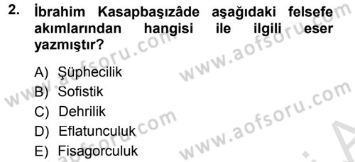 İslam Düşünce Tarihi Dersi 2014 - 2015 Yılı Tek Ders Sınav Soruları 2. Soru