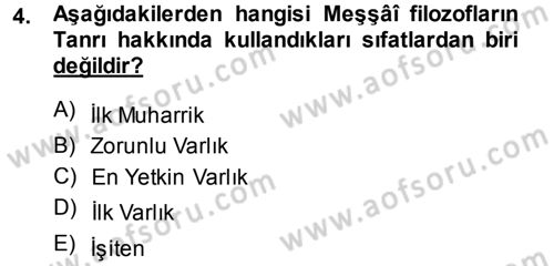 İslam Düşünce Tarihi Dersi 2014 - 2015 Yılı Tek Ders Sınav Soruları 4. Soru