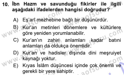 İslam Düşünce Tarihi Dersi 2015 - 2016 Yılı (Vize) Ara Sınav Soruları 10. Soru