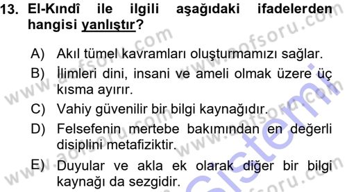 İslam Düşünce Tarihi Dersi 2015 - 2016 Yılı (Vize) Ara Sınav Soruları 13. Soru