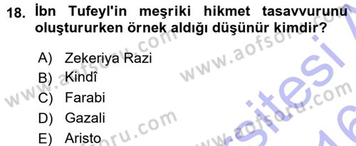 İslam Düşünce Tarihi Dersi 2015 - 2016 Yılı (Vize) Ara Sınav Soruları 18. Soru