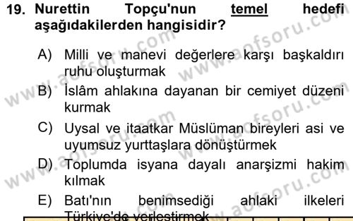 İslam Düşünce Tarihi Dersi 2015 - 2016 Yılı (Vize) Ara Sınav Soruları 19. Soru