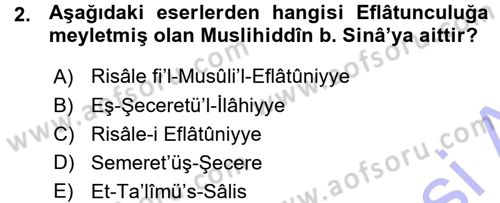 İslam Düşünce Tarihi Dersi Ara Sınavı Deneme Sınav Soruları 2. Soru
