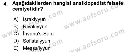 İslam Düşünce Tarihi Dersi 2015 - 2016 Yılı (Vize) Ara Sınav Soruları 4. Soru