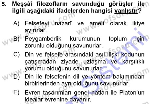 İslam Düşünce Tarihi Dersi Ara Sınavı Deneme Sınav Soruları 5. Soru