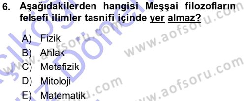 İslam Düşünce Tarihi Dersi 2015 - 2016 Yılı (Vize) Ara Sınav Soruları 6. Soru