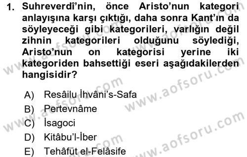 İslam Düşünce Tarihi Dersi 2015 - 2016 Yılı (Final) Dönem Sonu Sınav Soruları 1. Soru