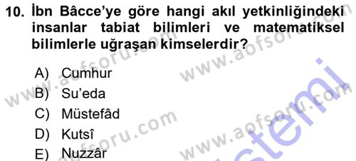 İslam Düşünce Tarihi Dersi 2015 - 2016 Yılı (Final) Dönem Sonu Sınav Soruları 10. Soru