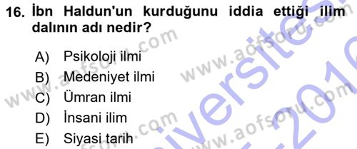 İslam Düşünce Tarihi Dersi 2015 - 2016 Yılı (Final) Dönem Sonu Sınav Soruları 16. Soru
