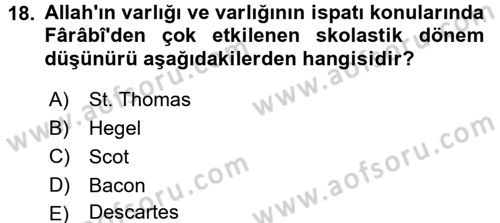 İslam Düşünce Tarihi Dersi 2015 - 2016 Yılı (Final) Dönem Sonu Sınav Soruları 18. Soru
