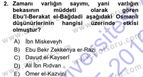 İslam Düşünce Tarihi Dersi 2015 - 2016 Yılı (Final) Dönem Sonu Sınav Soruları 2. Soru