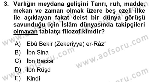 İslam Düşünce Tarihi Dersi 2015 - 2016 Yılı (Final) Dönem Sonu Sınav Soruları 3. Soru