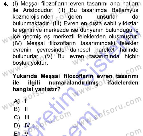 İslam Düşünce Tarihi Dersi 2015 - 2016 Yılı (Final) Dönem Sonu Sınav Soruları 4. Soru