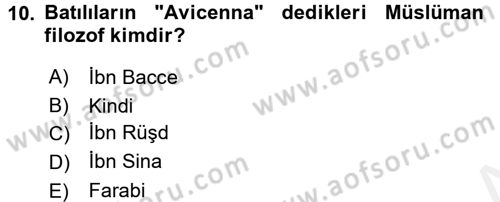 İslam Düşünce Tarihi Dersi 2015 - 2016 Yılı Tek Ders Sınav Soruları 10. Soru